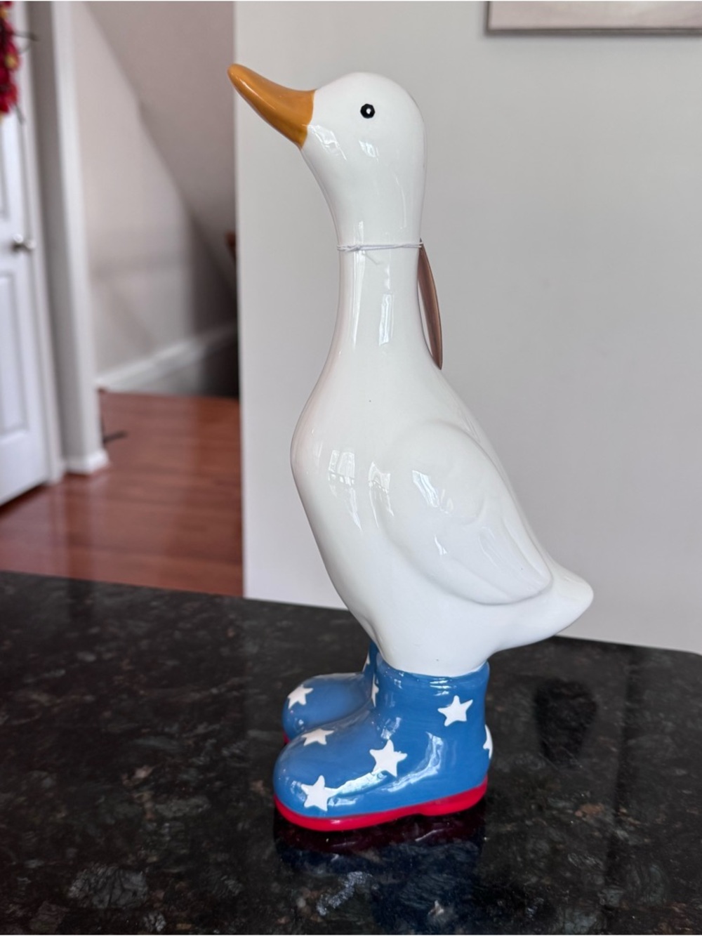 Ceramic Patriotic Duck w Rain Boots Fourth Of July 12”